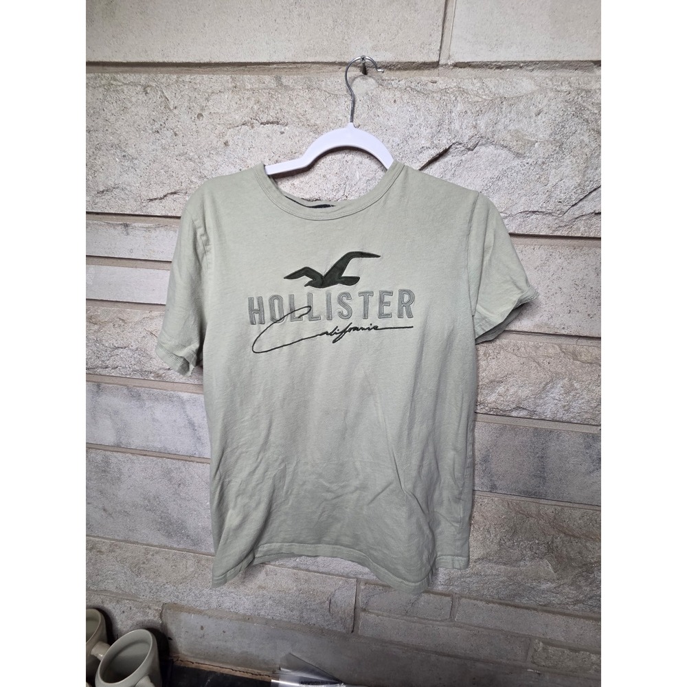 Hollister‎ Mens Sage Green Embroidered Logo Graphic T-Shirt Medium 100% Cotton